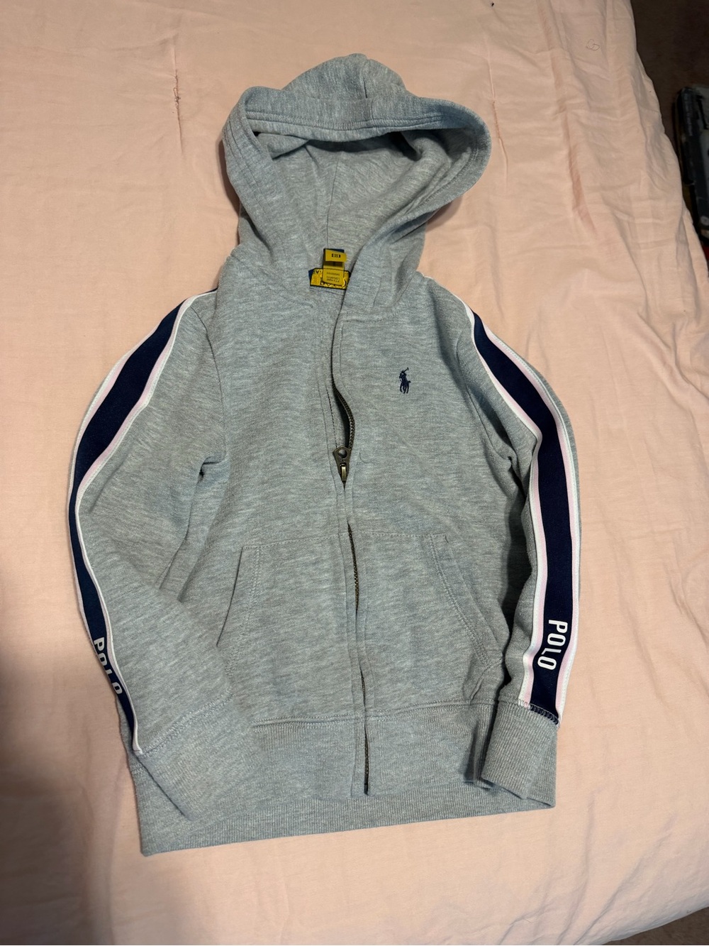 Polo by Ralph Lauren Light Gray Zip Hoodie with Navy Logo
